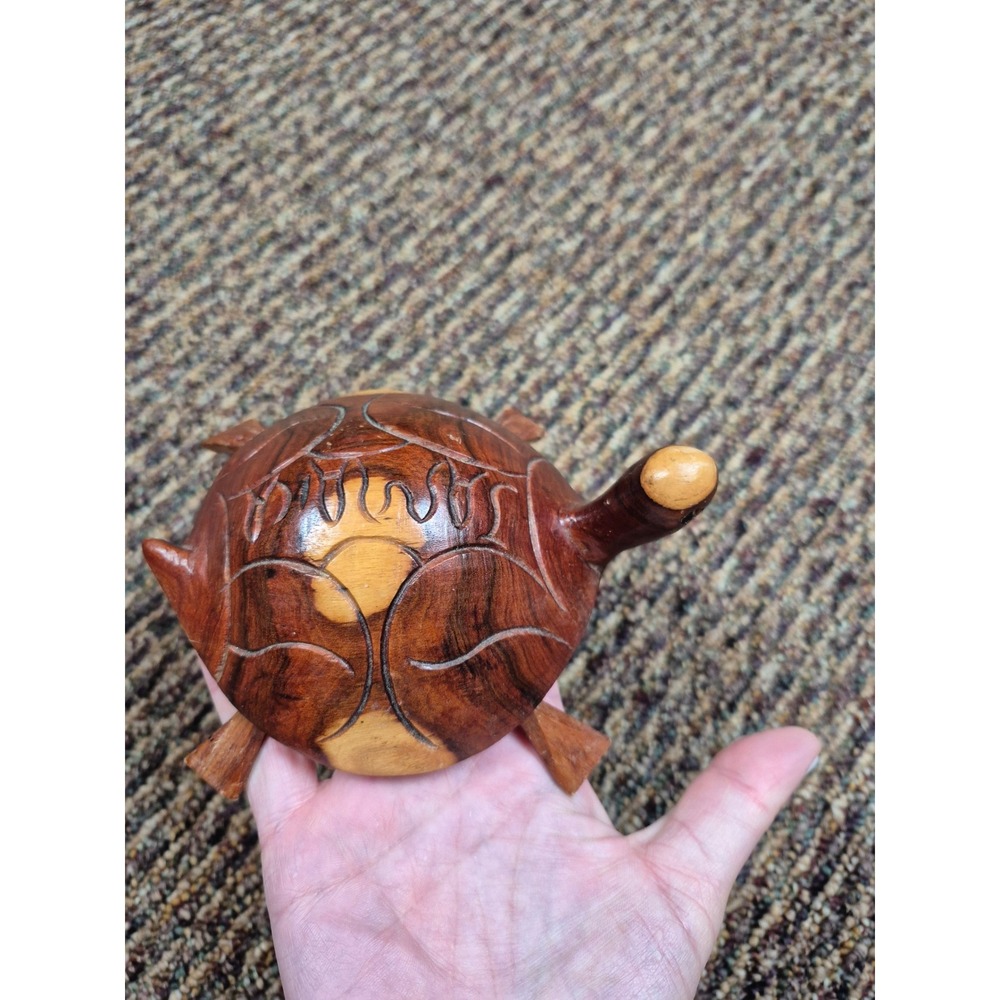 Hand Carved Wood Turtle Figurine Folk Art‎ Rustic Decor Small Sculpture